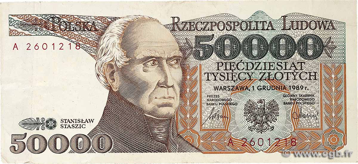 50000 Zlotych POLAND  1989 P.153a VF+