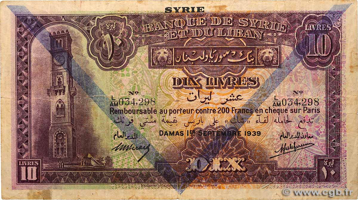 10 Livres SYRIA  1939 P.042d F+