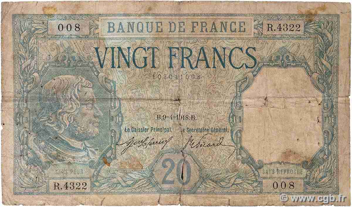 20 Francs BAYARD FRANKREICH  1918 F.11.03a GE