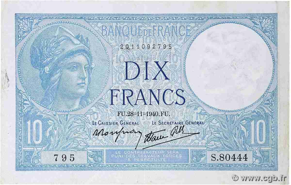 10 Francs MINERVE modifié FRANKREICH  1940 F.07.22 SS