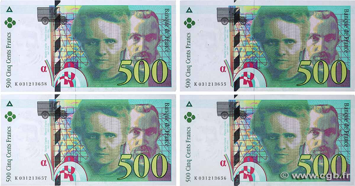 500 Francs PIERRE ET MARIE CURIE Consécutifs FRANKREICH  1995 F.76.02 fVZ