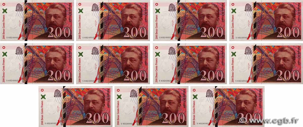 200 Francs EIFFEL Consécutifs FRANCE  1996 F.75.02 AU+