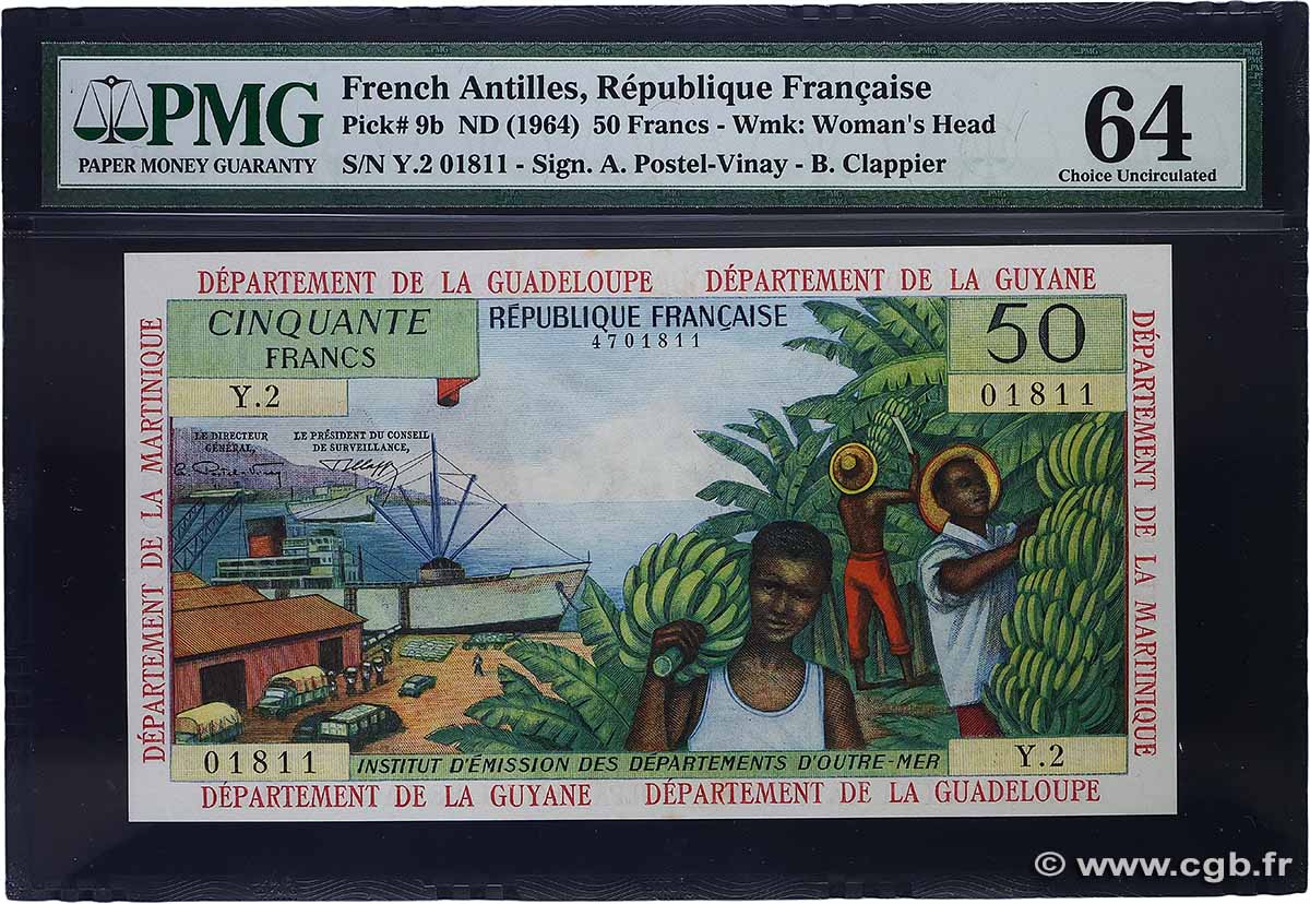 50 Francs FRENCH ANTILLES  1964 P.09b q.FDC