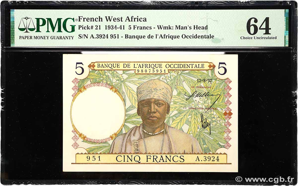 5 Francs AFRIQUE OCCIDENTALE FRANÇAISE (1895-1958)  1937 P.21 pr.NEUF