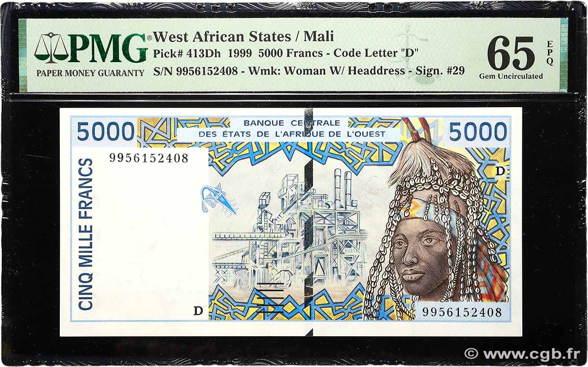 5000 Francs ESTADOS DEL OESTE AFRICANO  1999 P.413Dh FDC