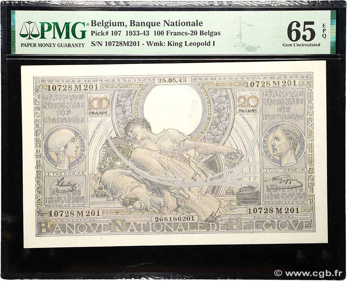 100 Francs - 20 Belgas BELGIQUE  1943 P.107 NEUF