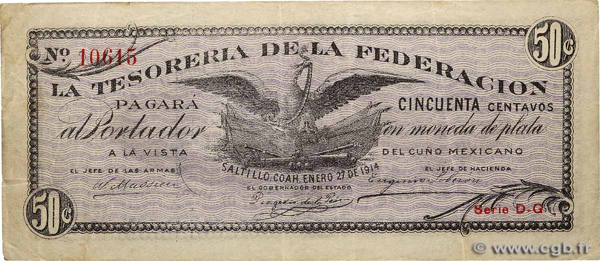 50 Centavos MEXICO Saltillo 1914 PS.0644 BC+