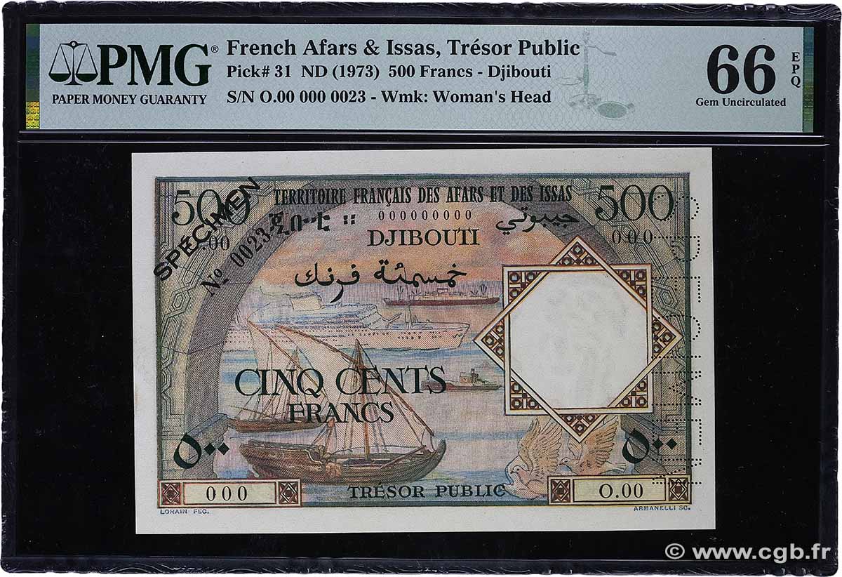500 Francs Spécimen FRENCH AFARS AND ISSAS  1973 P.31s FDC