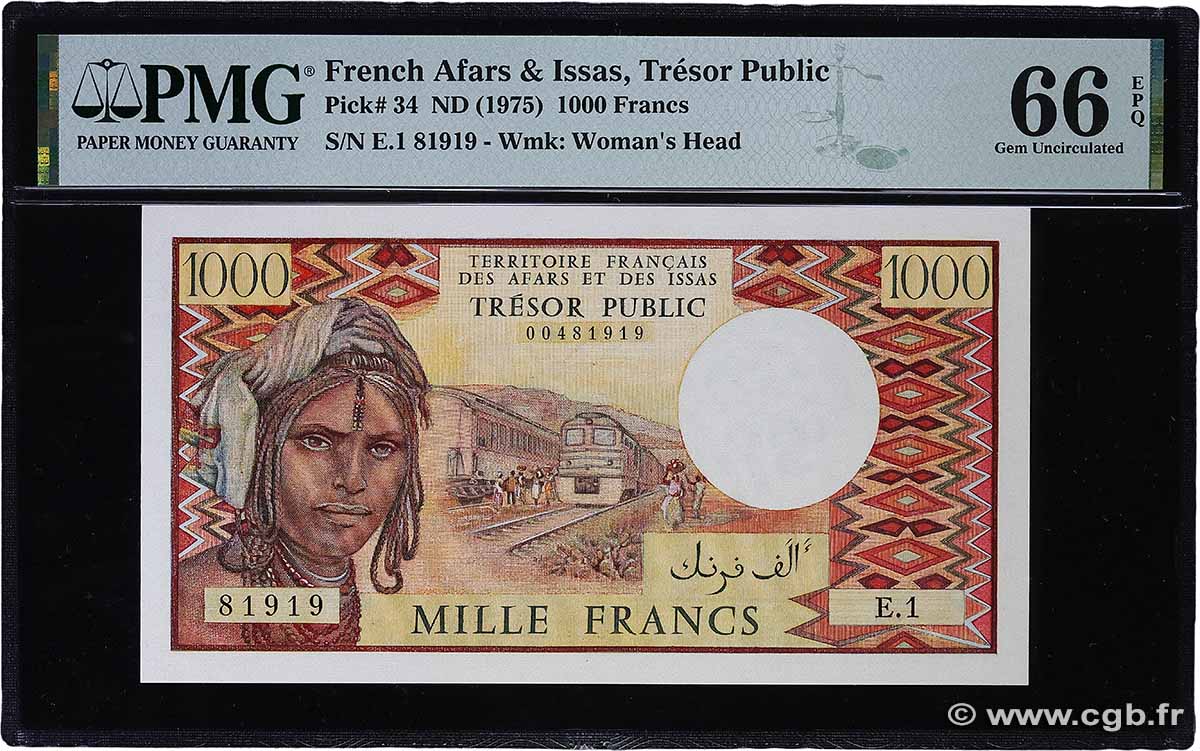 1000 Francs FRENCH AFARS AND ISSAS  1975 P.34 FDC