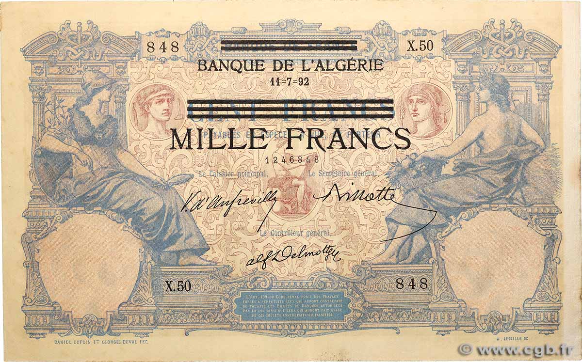 1000 Francs sur 100 Francs TúNEZ  1942 P.31 EBC+