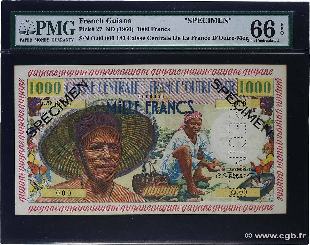 1000 Francs pêcheur Spécimen FRENCH GUIANA  1955 P.27s FDC