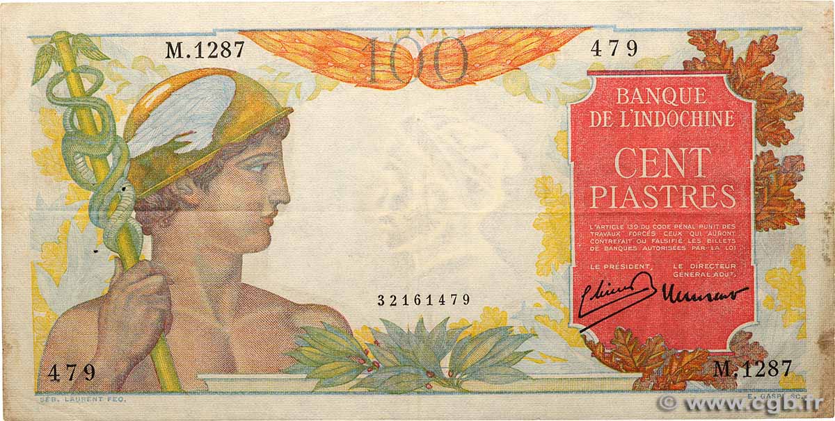 100 Piastres INDOCINA FRANCESE  1947 P.082a BB