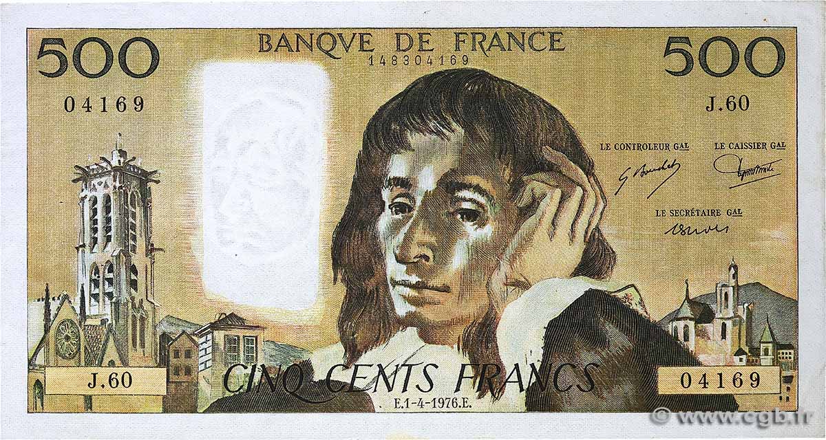 500 Francs PASCAL FRANKREICH  1976 F.71.14 fVZ