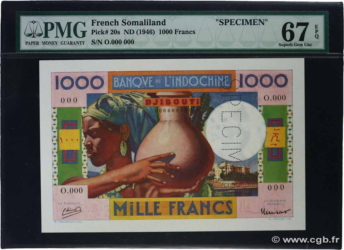 1000 Francs Spécimen DJIBUTI  1947 P.20s FDC