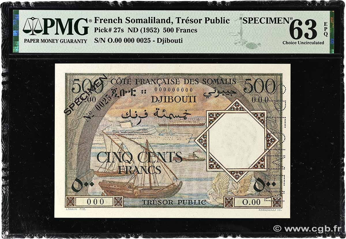 500 Francs Spécimen DJIBOUTI  1952 P.27s UNC-