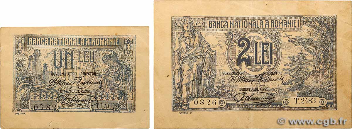 1 et 2 Lei Lot RUMANIA  1920 P.026a et P.027a MBC