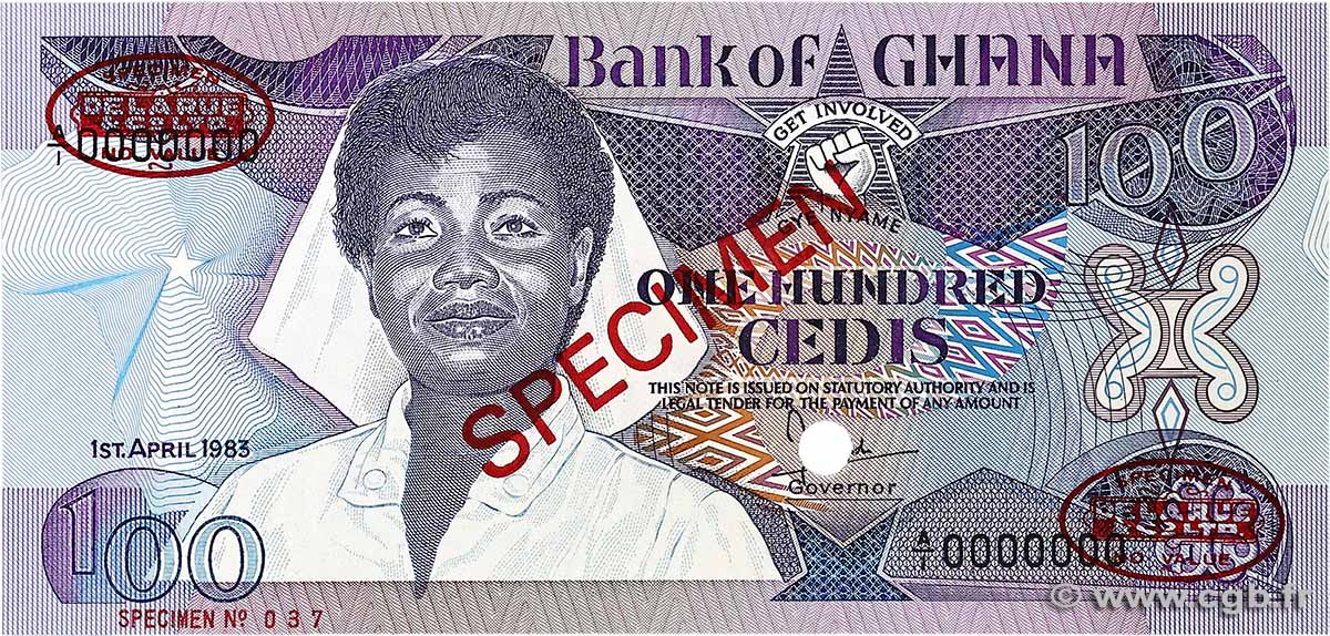 100 Cedis Spécimen GHANA  1983 P.26as ST