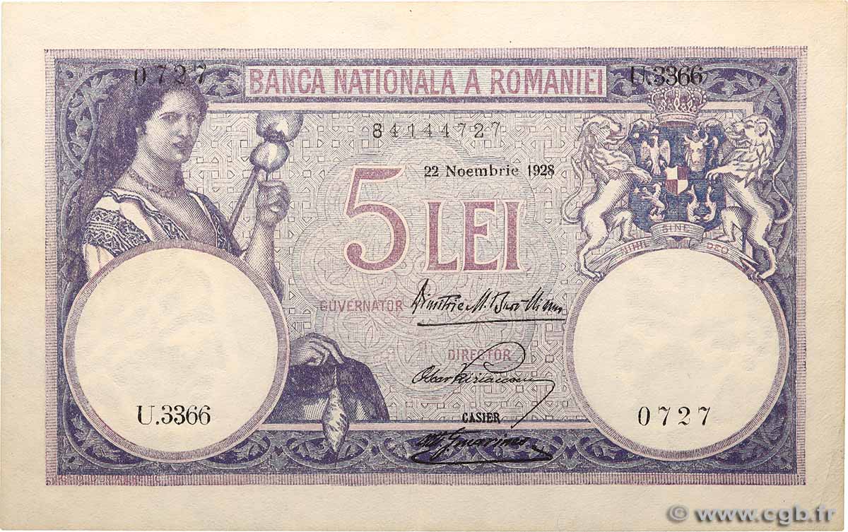 5 Lei RUMANIA  1928 P.019a EBC+