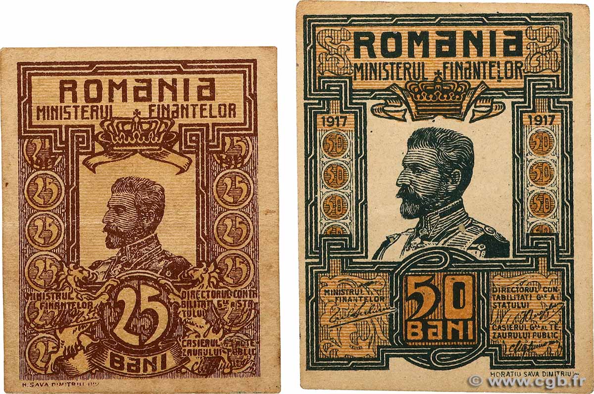 25 et 50 Bani Lot RUMÄNIEN  1917 P.070 et P.071 SS