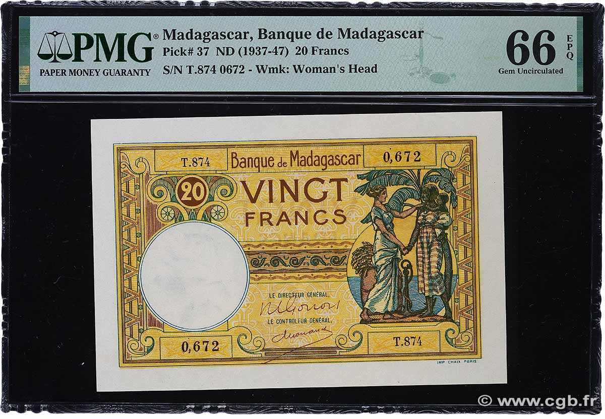 20 Francs MADAGASCAR  1937 P.037 UNC