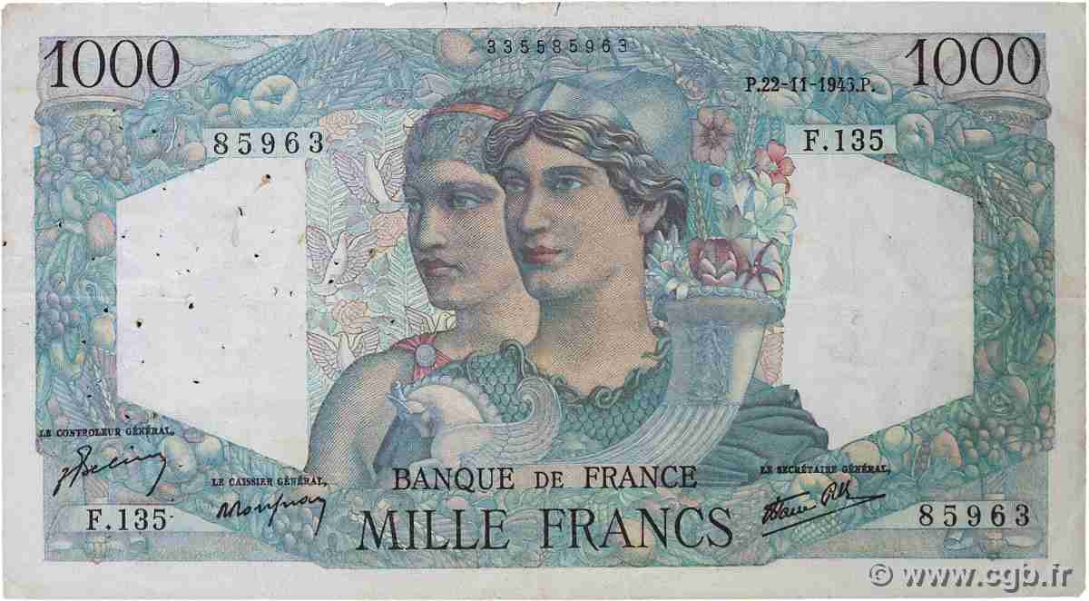 1000 Francs MINERVE ET HERCULE FRANKREICH  1945 F.41.08 S