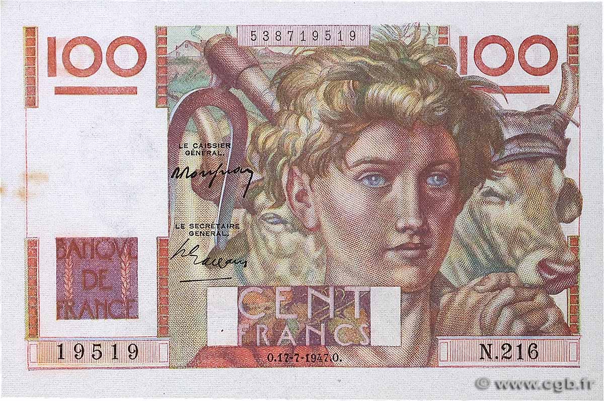 100 Francs JEUNE PAYSAN FRANKREICH  1947 F.28.15 fVZ