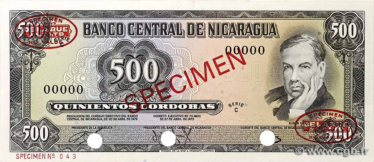 500 Cordobas Spécimen NIKARAGUA  1972 P.127s ST