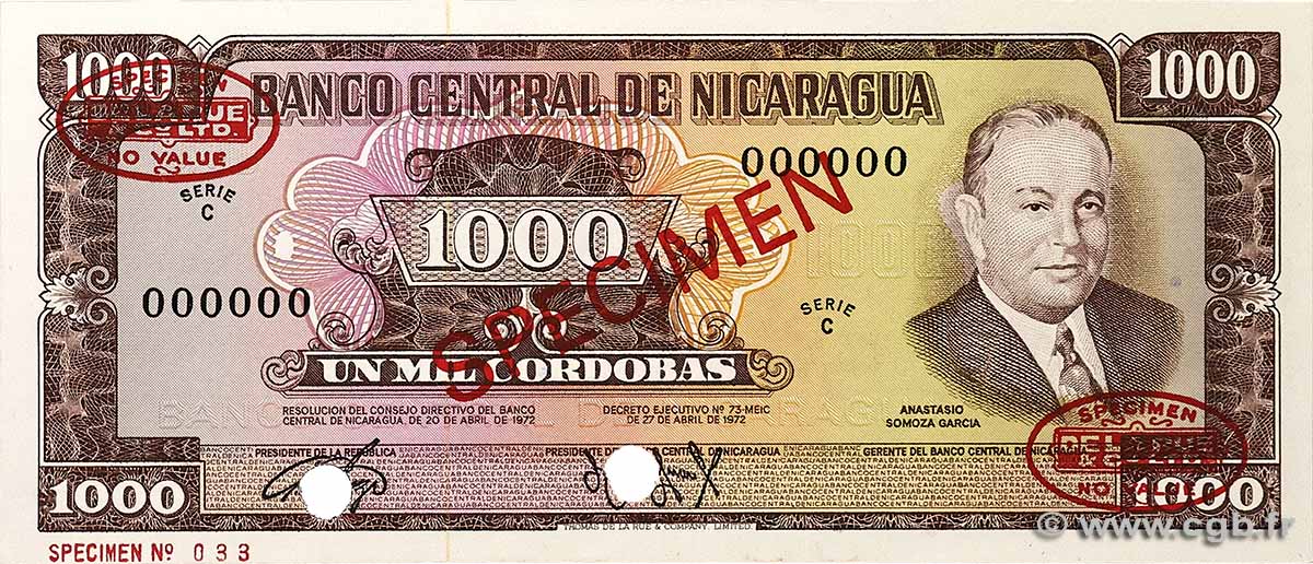 1000 Cordobas Spécimen NICARAGUA  1972 P.128bs pr.NEUF