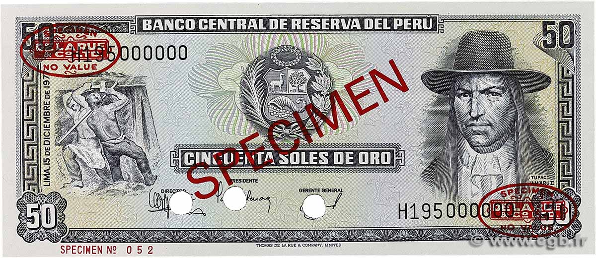 50 Soles de Oro Spécimen PÉROU  1977 P.113s NEUF