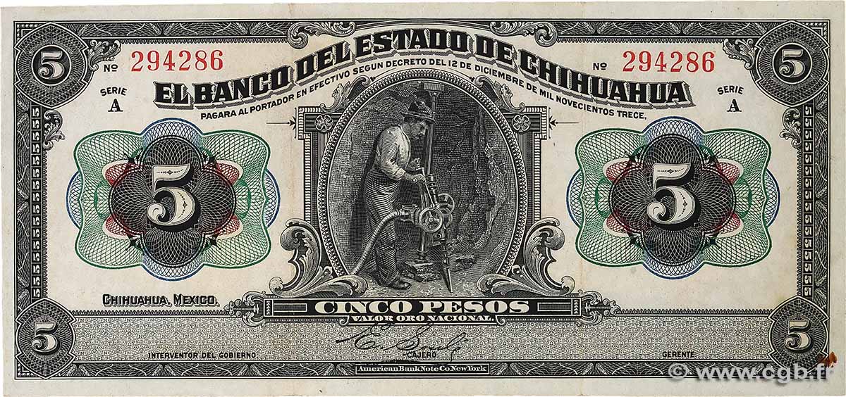 5 Pesos MEXICO  1913 PS.0132a XF-