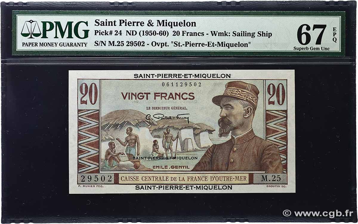 20 Francs Émile Gentil SAINT PIERRE AND MIQUELON  1946 P.24 UNC