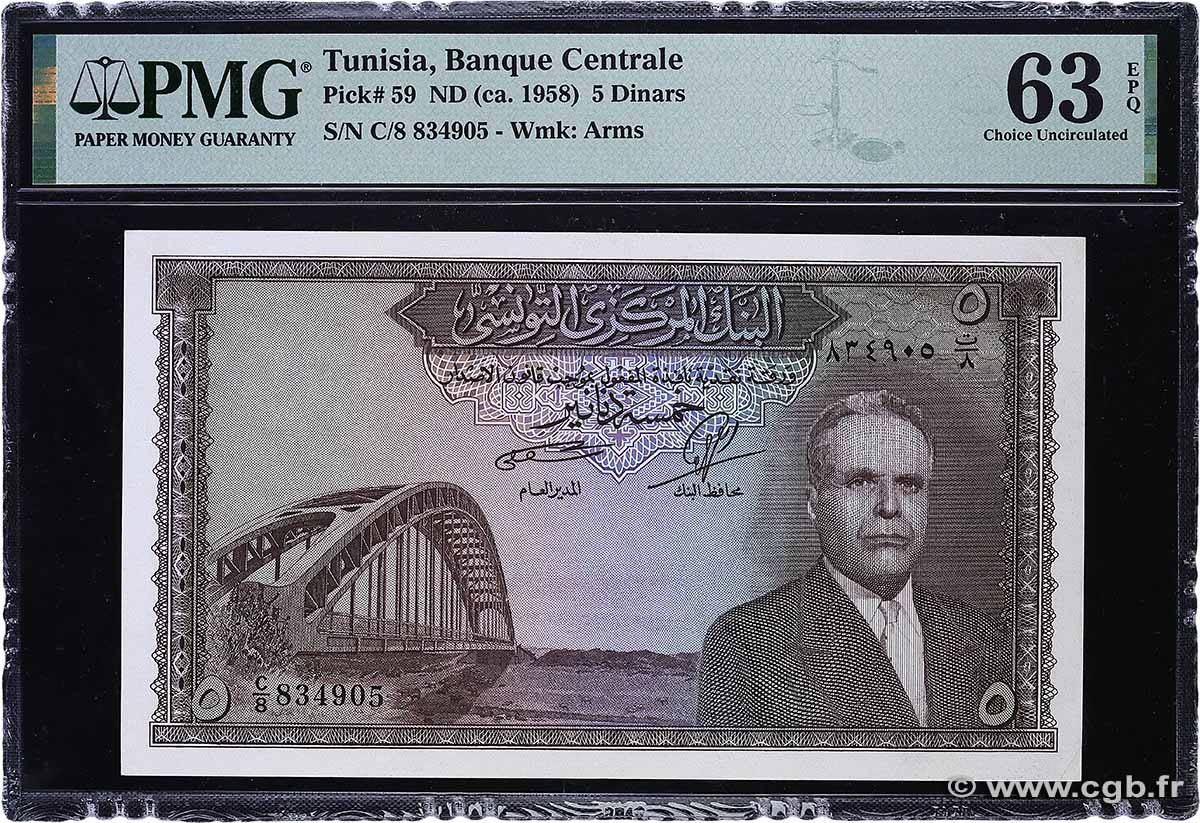 5 Dinars TUNESIEN  1958 P.59 fST+