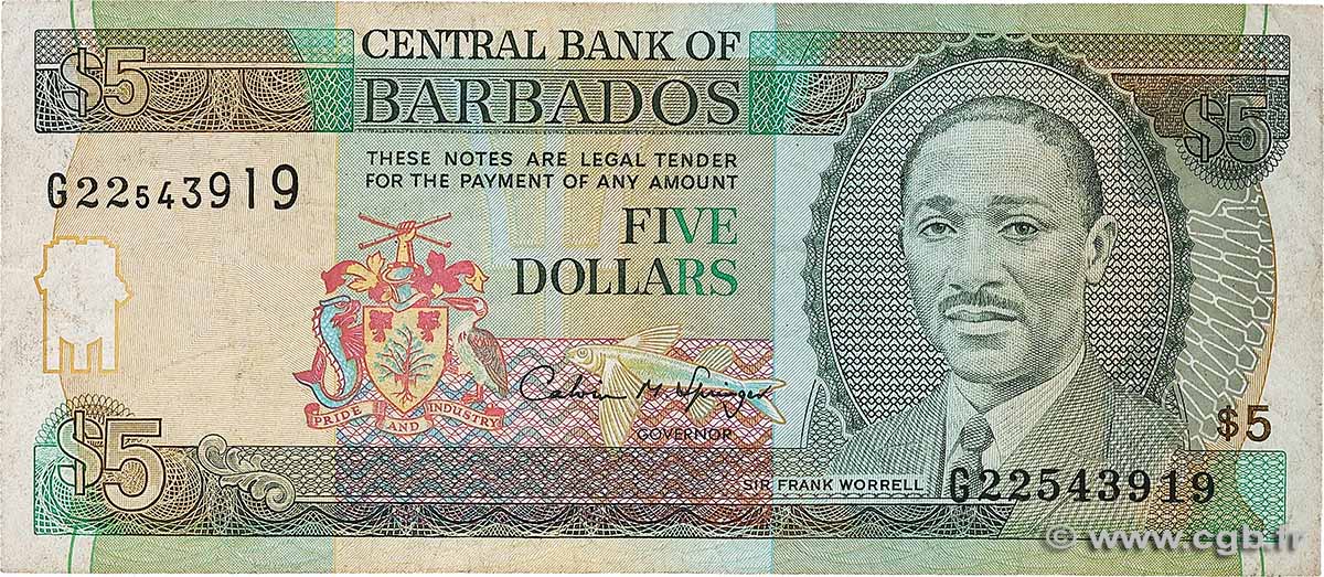 5 Dollars BARBADE  1996 P.47 TB