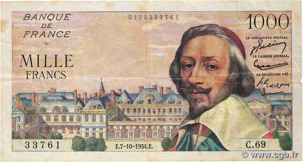 1000 Francs RICHELIEU FRANKREICH  1954 F.42.08 S