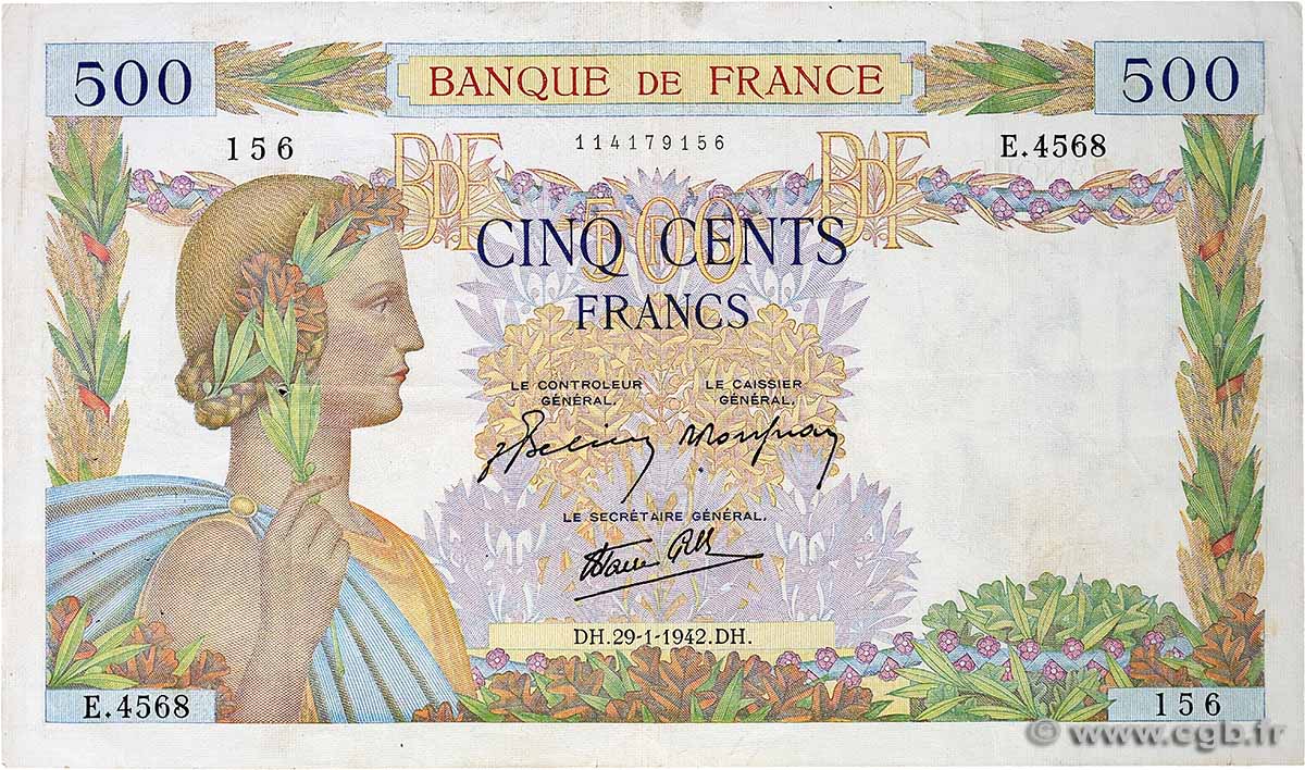 500 Francs LA PAIX FRANKREICH  1942 F.32.28 SS