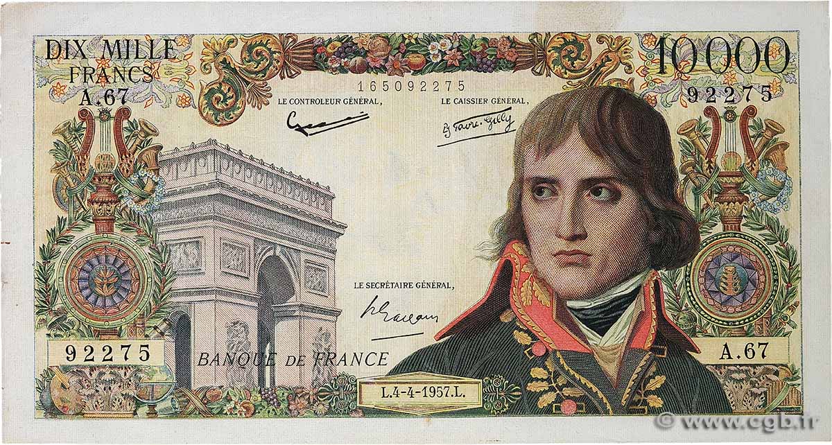 10000 Francs BONAPARTE FRANKREICH  1957 F.51.07 fVZ