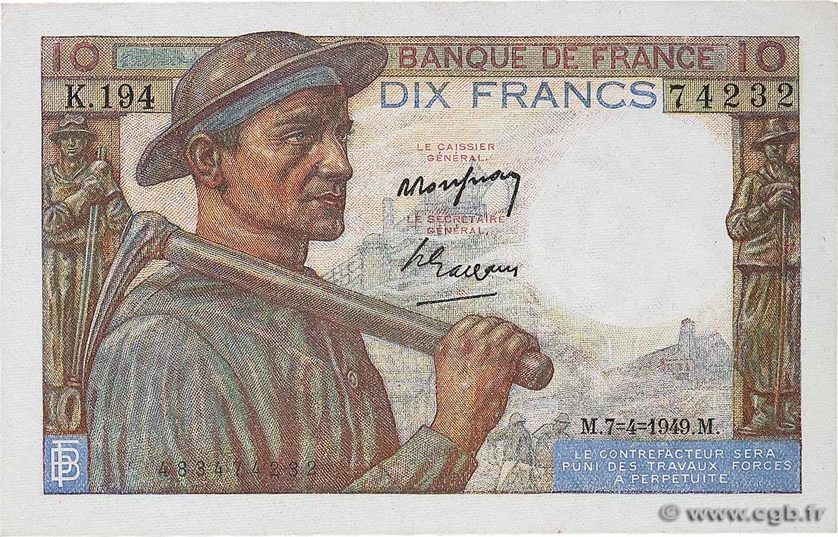 10 Francs MINEUR FRANKREICH  1949 F.08.21 VZ+