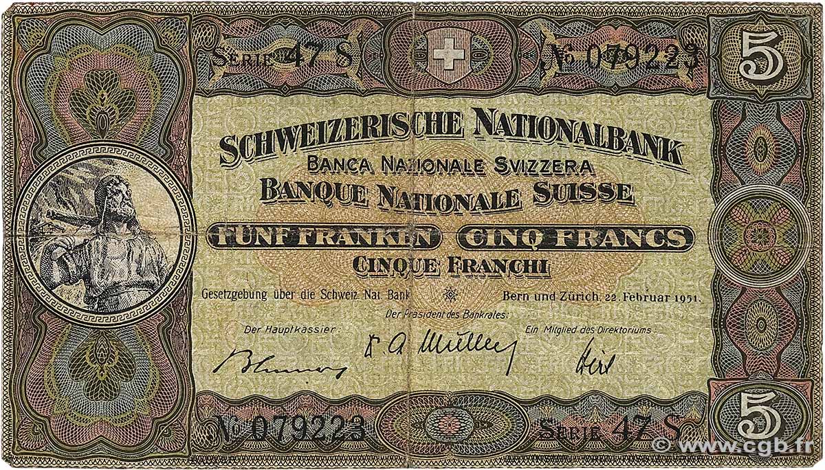 5 Francs SUISSE  1951 P.11o B+