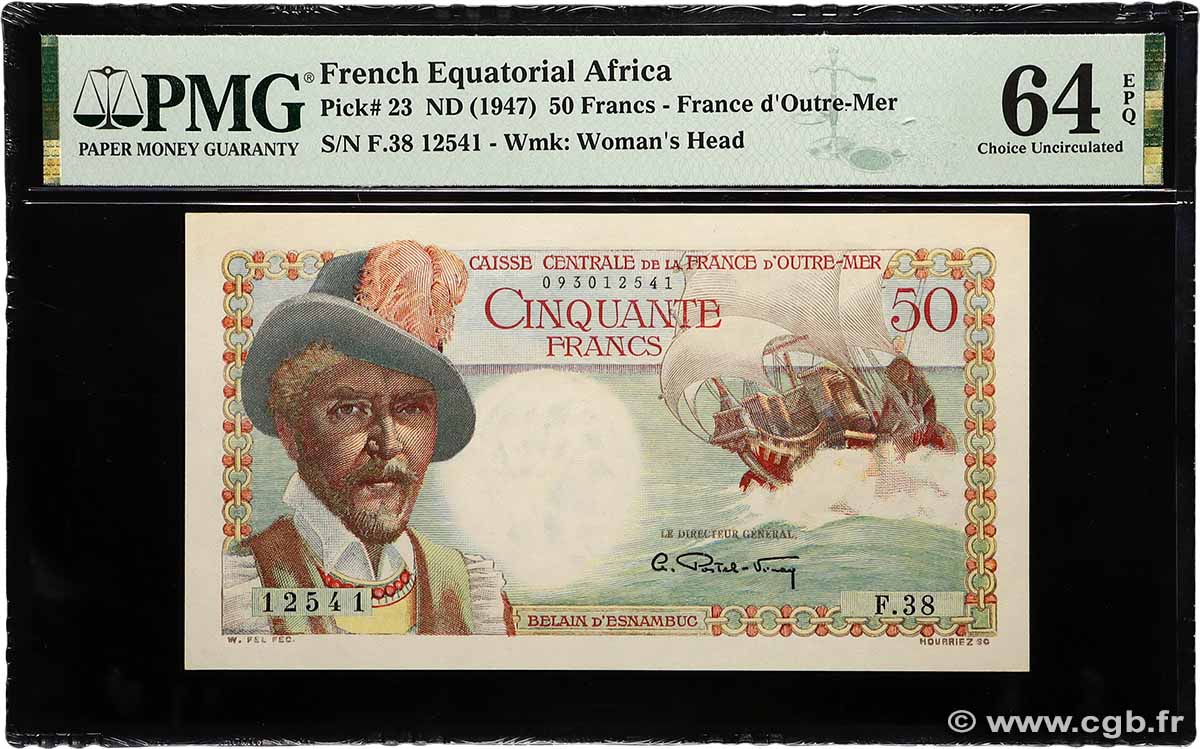 50 Francs Belain d&nbsp;Esnambuc CCFOM AFRIQUE ÉQUATORIALE FRANÇAISE  1947 A.132a pr.NEUF