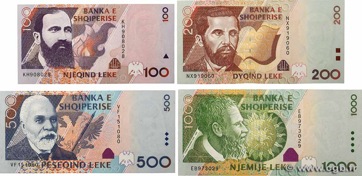 100, 200, 500 et 1000 Lekë Lot ALBANIE  1996 P.62a, P.67, P.68 et P.69 pr.NEUF