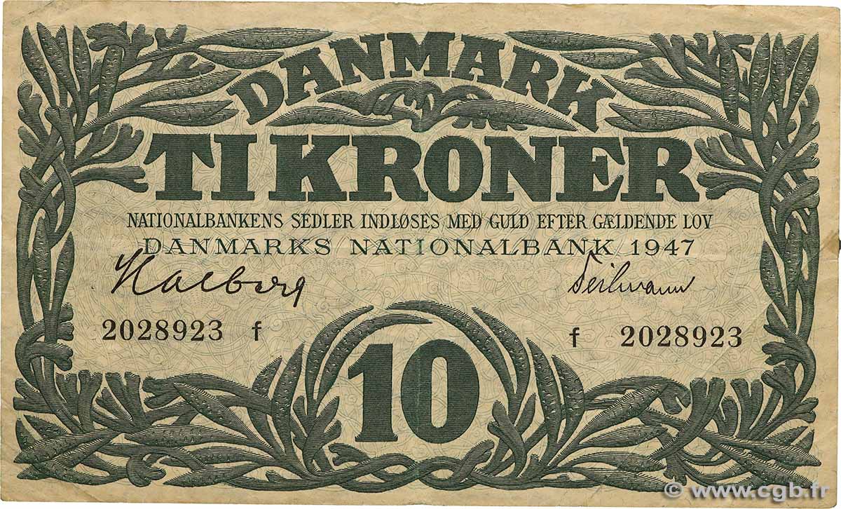 10 Kroner DENMARK  1947 P.037e VF-