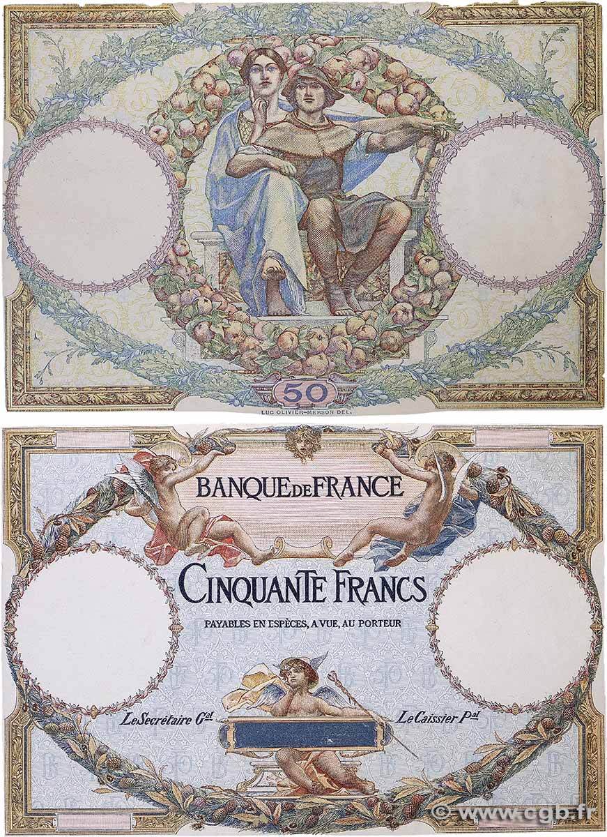 50 Francs LUC OLIVIER MERSON Épreuve FRANCIA  1913 F.15.00E EBC