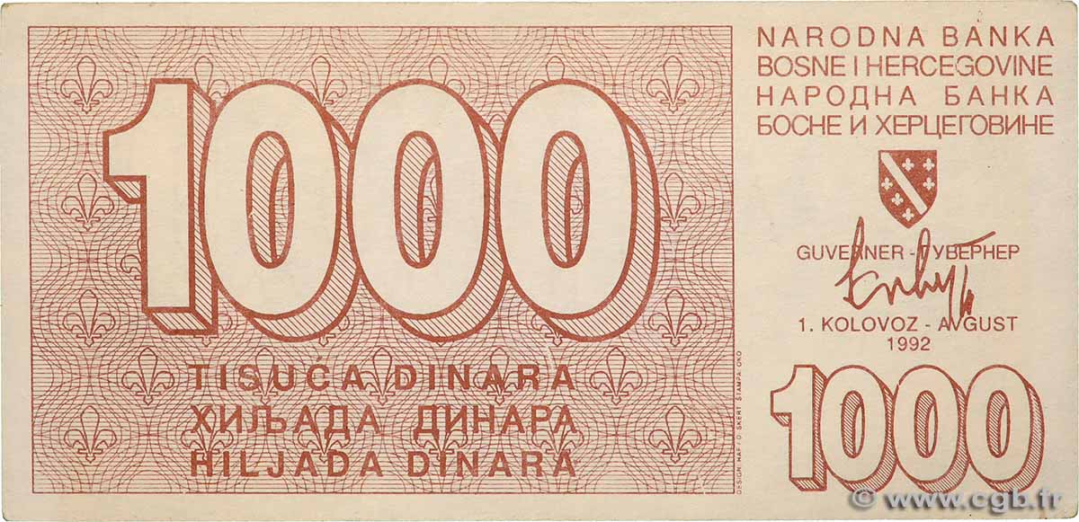 1000 Dinara BOSNIA-HERZEGOVINA  1992 P.026a MBC