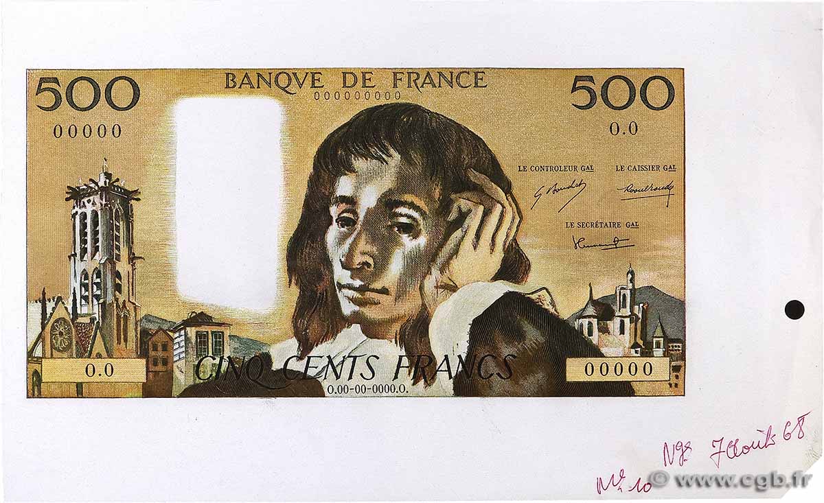 500 Francs PASCAL Épreuve FRANCE  1968 F.71.00E UNC-