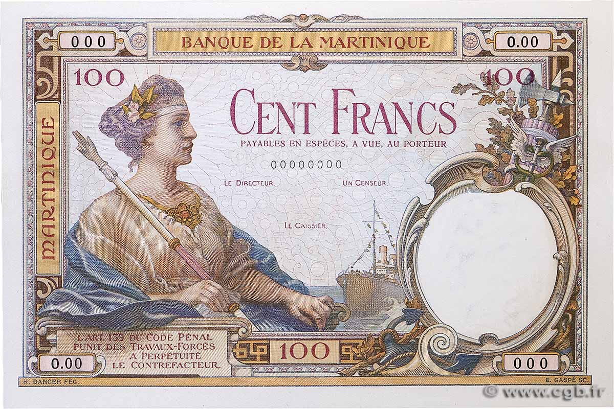100 Francs Épreuve MARTINIQUE  1930 P.13E FDC