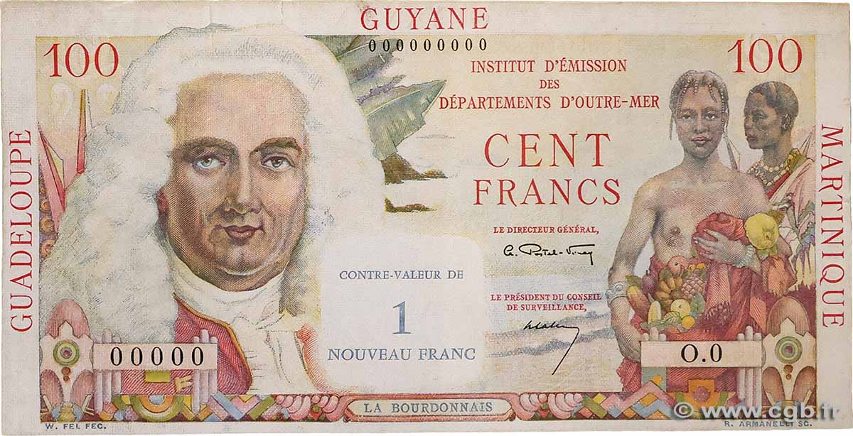 1 NF sur 100 Francs La Bourdonnais Épreuve FRENCH ANTILLES  1960 P.01E q.SPL