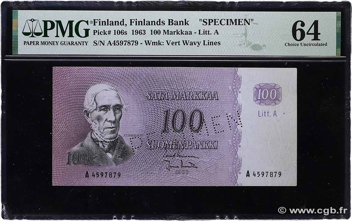 100 Markkaa Spécimen FINLANDE  1963 P.106s pr.NEUF