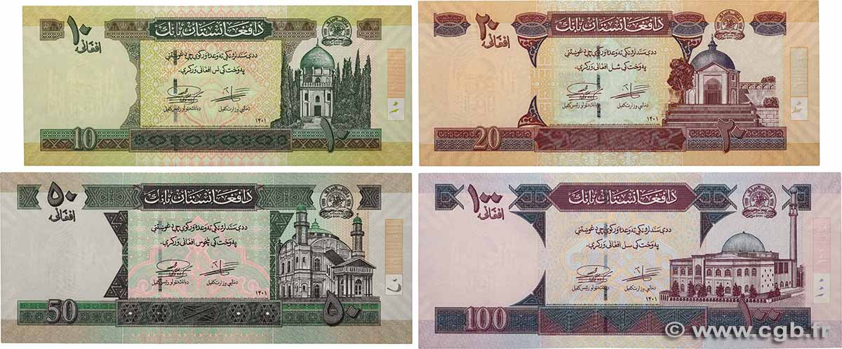 10 au 100 Afghanis Lot AFGHANISTAN  2022 P.067 à P.070 NEUF