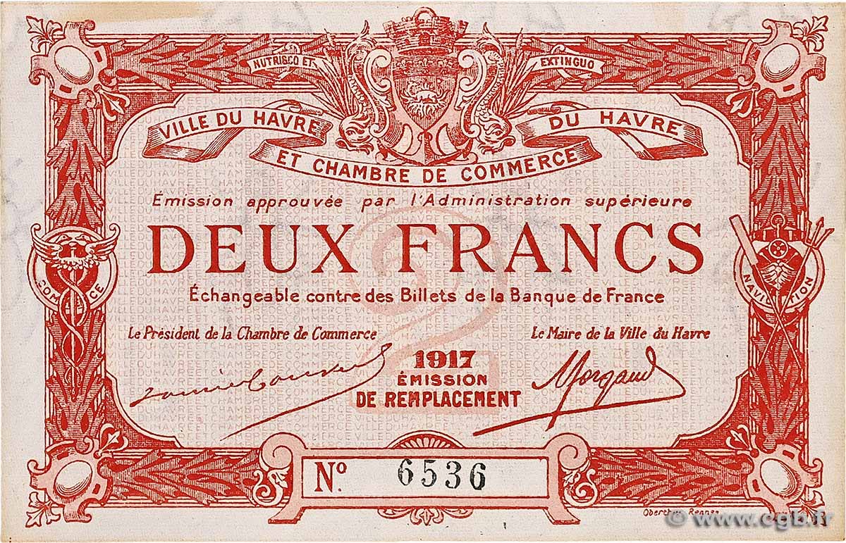 2 Francs FRANCE regionalism and various Le Havre 1917 JP.068.19 XF