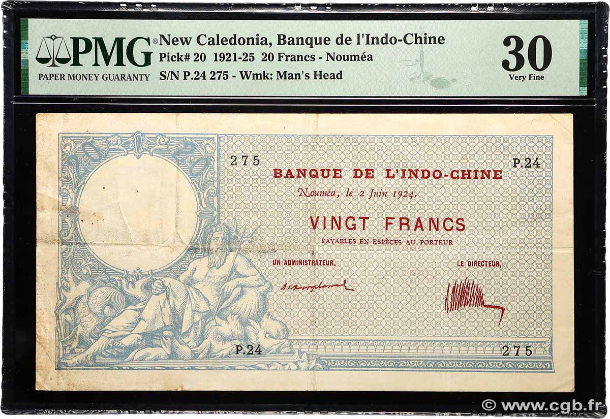 20 Francs NOUVELLE CALÉDONIE  1924 P.20 MBC